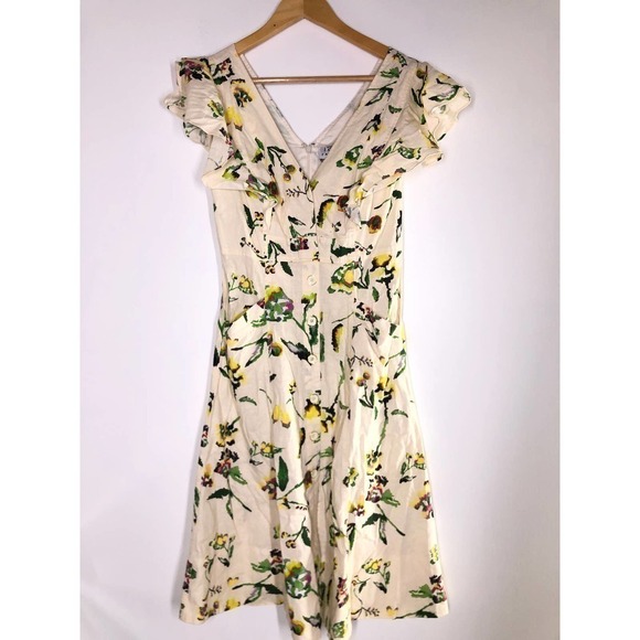 Tanya Taylor Inez Dress Lined V Neck Floral Midi Ivory 0 - Picture 4 of 16